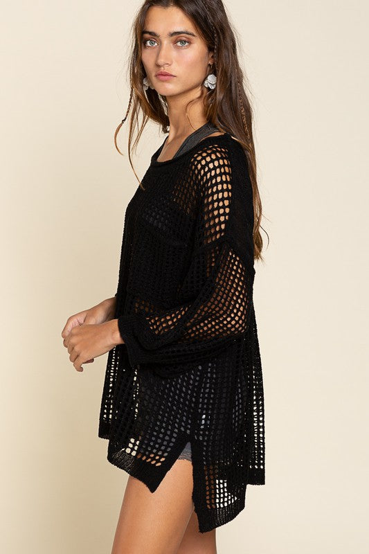 Oversized Fit See-through Net Pullover Sweater