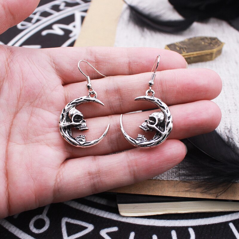 Moon Skull Dangle Earrings Gothic Dark Vintage Personality Trend Earing Ear Hook Goth Jewelry