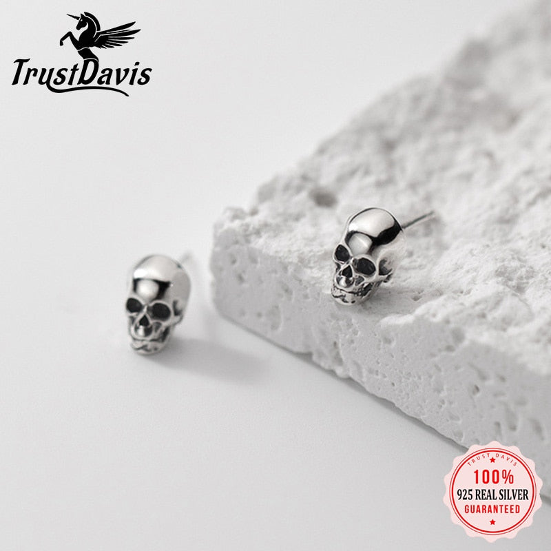 Sterling Silver Earring Fashion Gothic Skull Stud Earrings Halloween