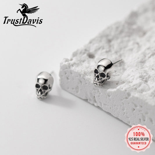 Sterling Silver Earring Fashion Gothic Skull Stud Earrings Halloween