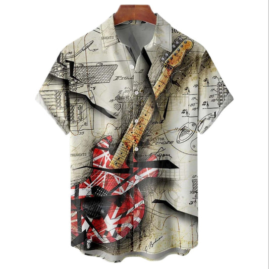 Summer Hawaiian Shirts Vintage Music Rocker Guitar Beach Shirt Short Sleeve Tees Tops Harajuku Ropa Hombre